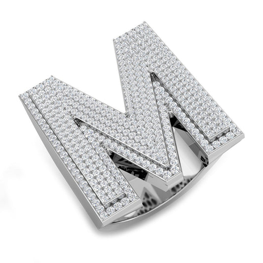 1.42 Carat Round Diamond Block Letter M Cluster PavŽ Statement Initial Ring