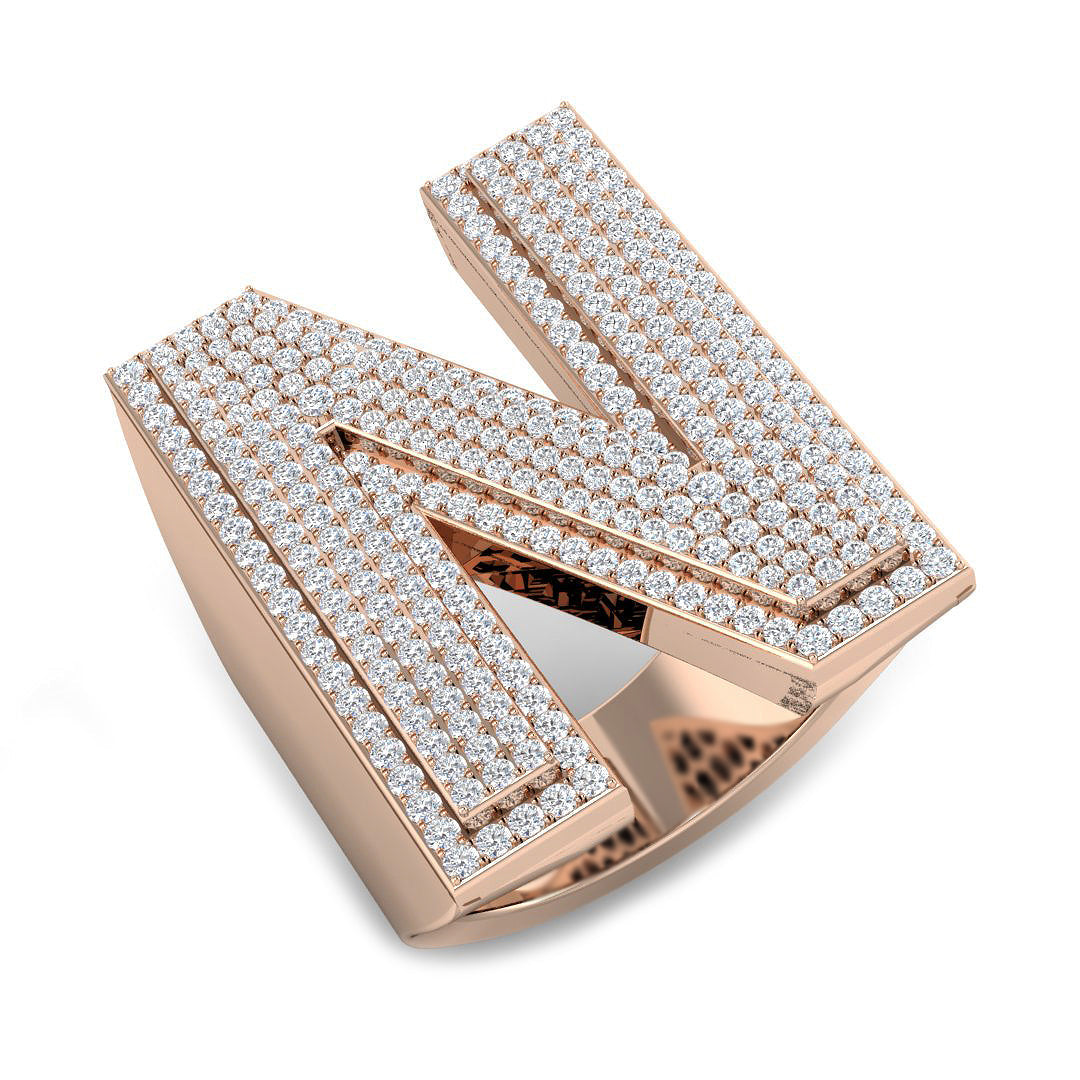 1.28 Carat Round Diamond Block Letter N Cluster PavŽ Statement Initial Ring