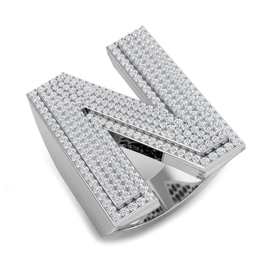 1.28 Carat Round Diamond Block Letter N Cluster PavŽ Statement Initial Ring