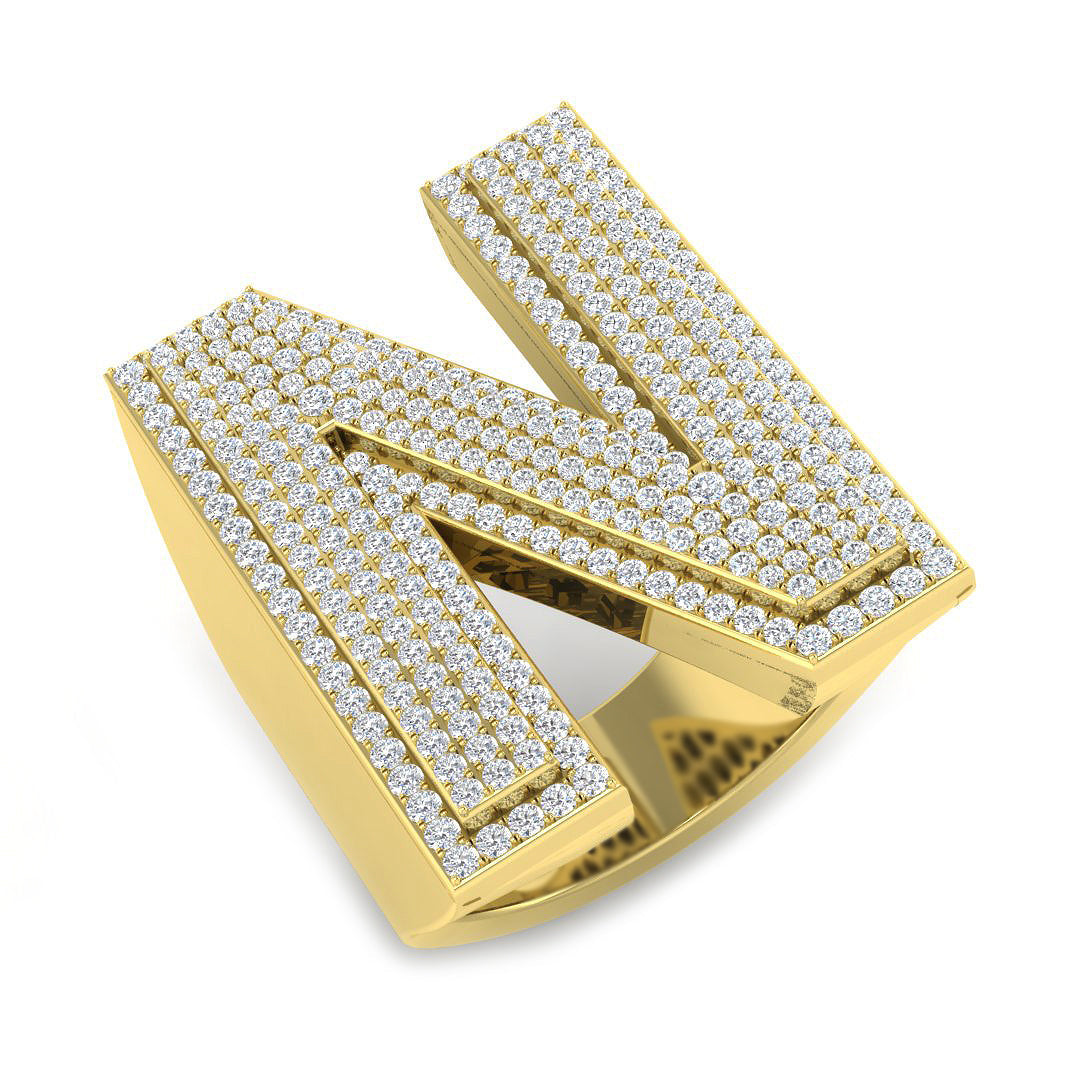 1.28 Carat Round Diamond Block Letter N Cluster PavŽ Statement Initial Ring