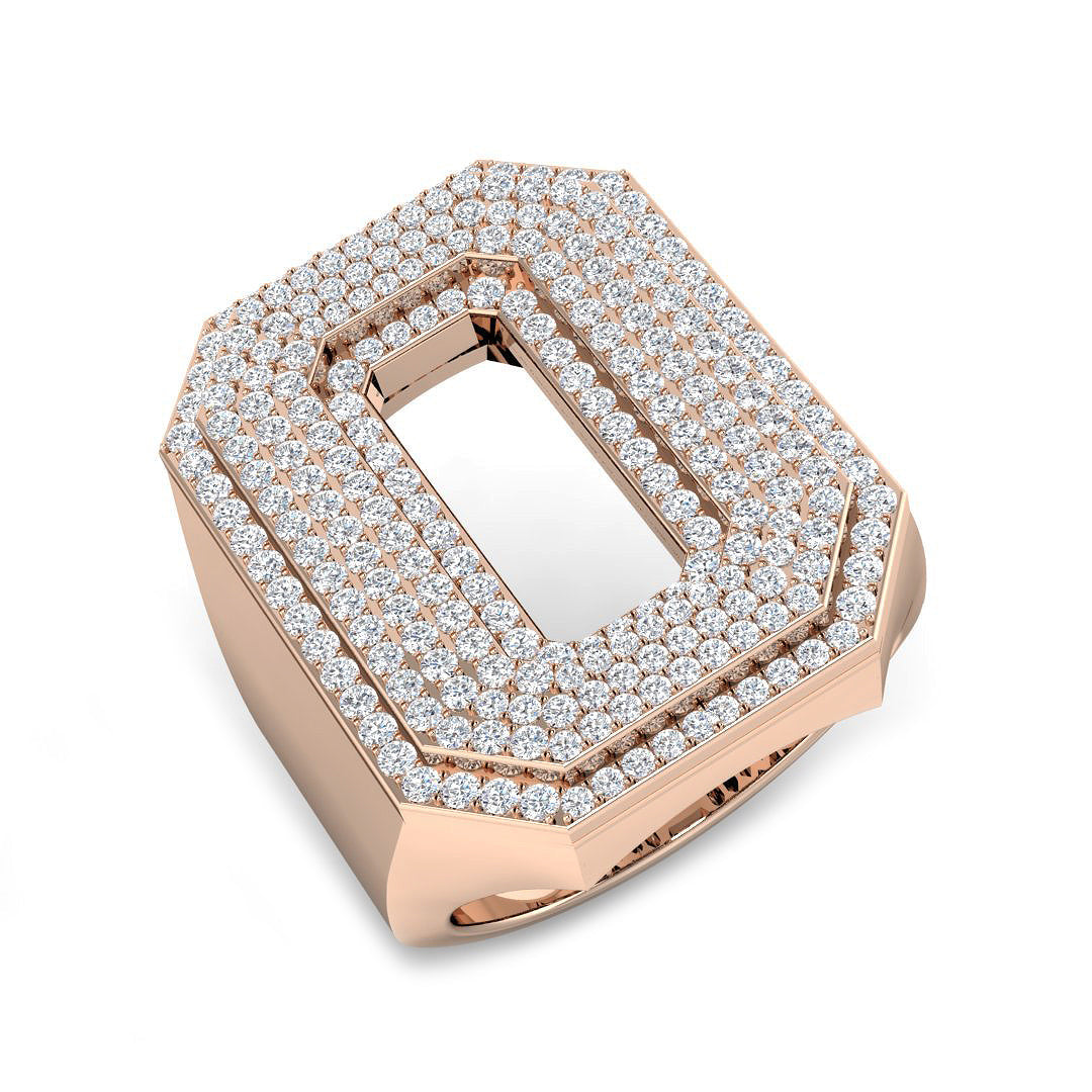 1.35 Carat Round Diamond Block Letter O Cluster PavŽ Statement Initial Ring
