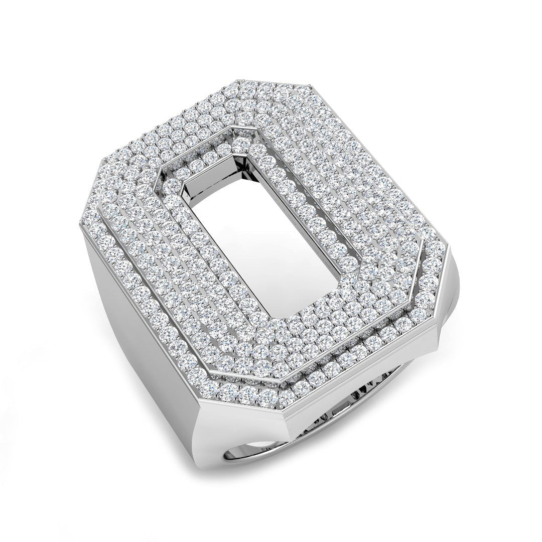 1.35 Carat Round Diamond Block Letter O Cluster PavŽ Statement Initial Ring