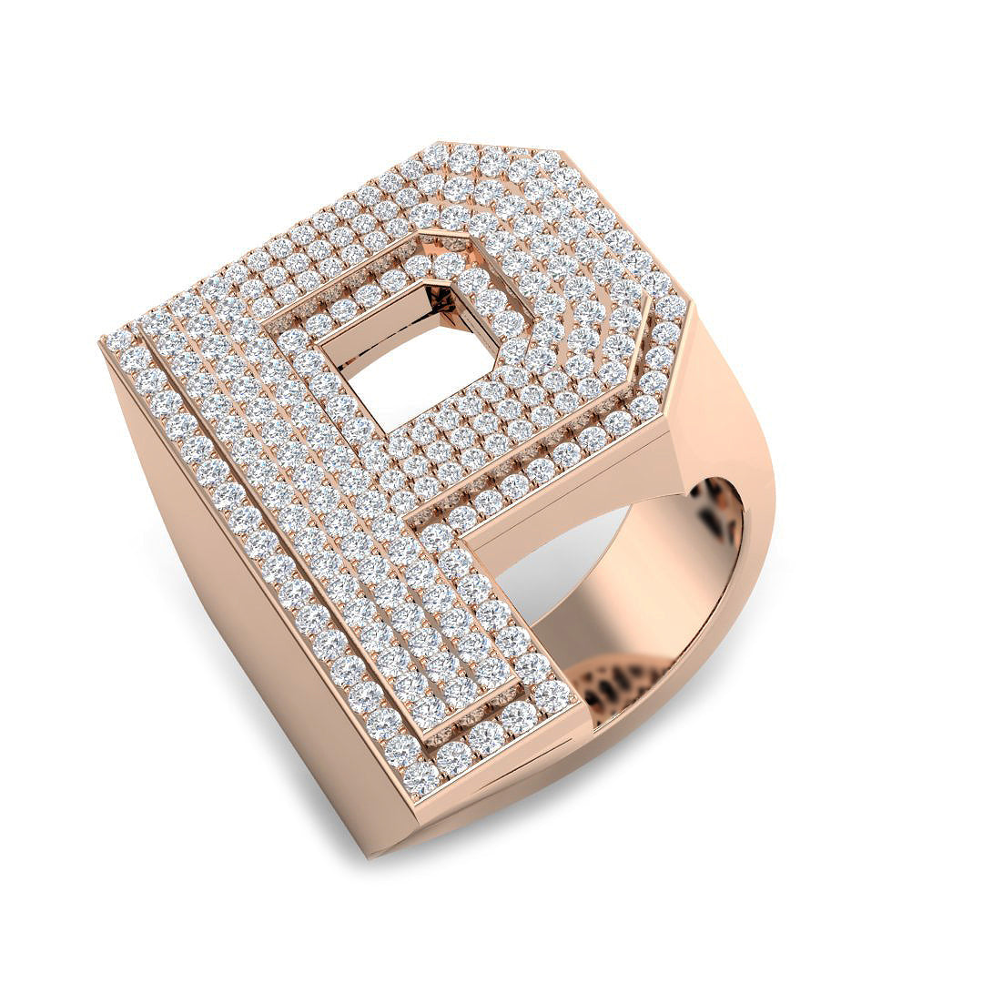 1.64 Carat Round Diamond Block Letter P Cluster PavŽ Statement Initial Ring