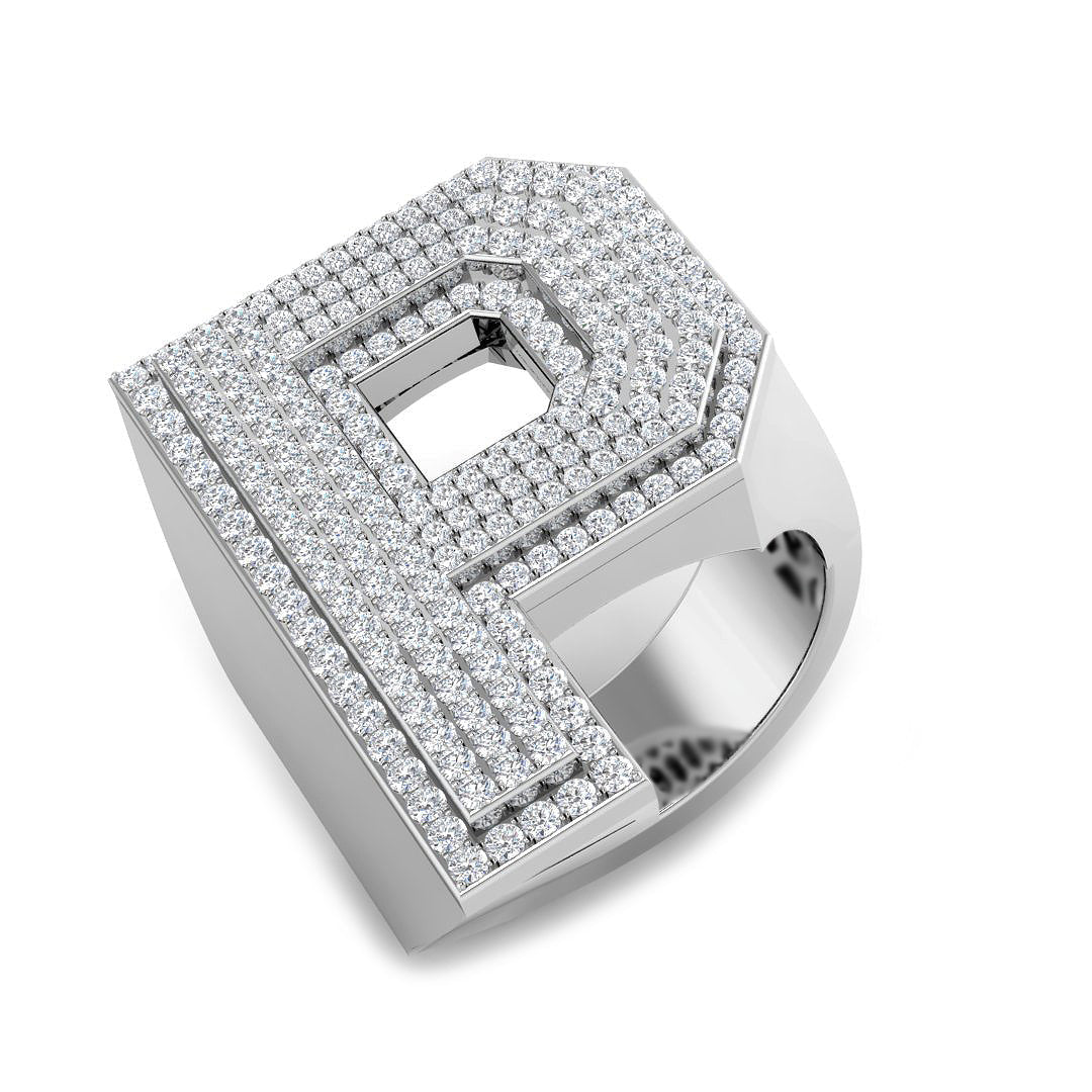 1.64 Carat Round Diamond Block Letter P Cluster PavŽ Statement Initial Ring