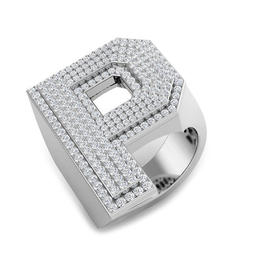 1.64 Carat Round Diamond Block Letter P Cluster PavŽ Statement Initial Ring