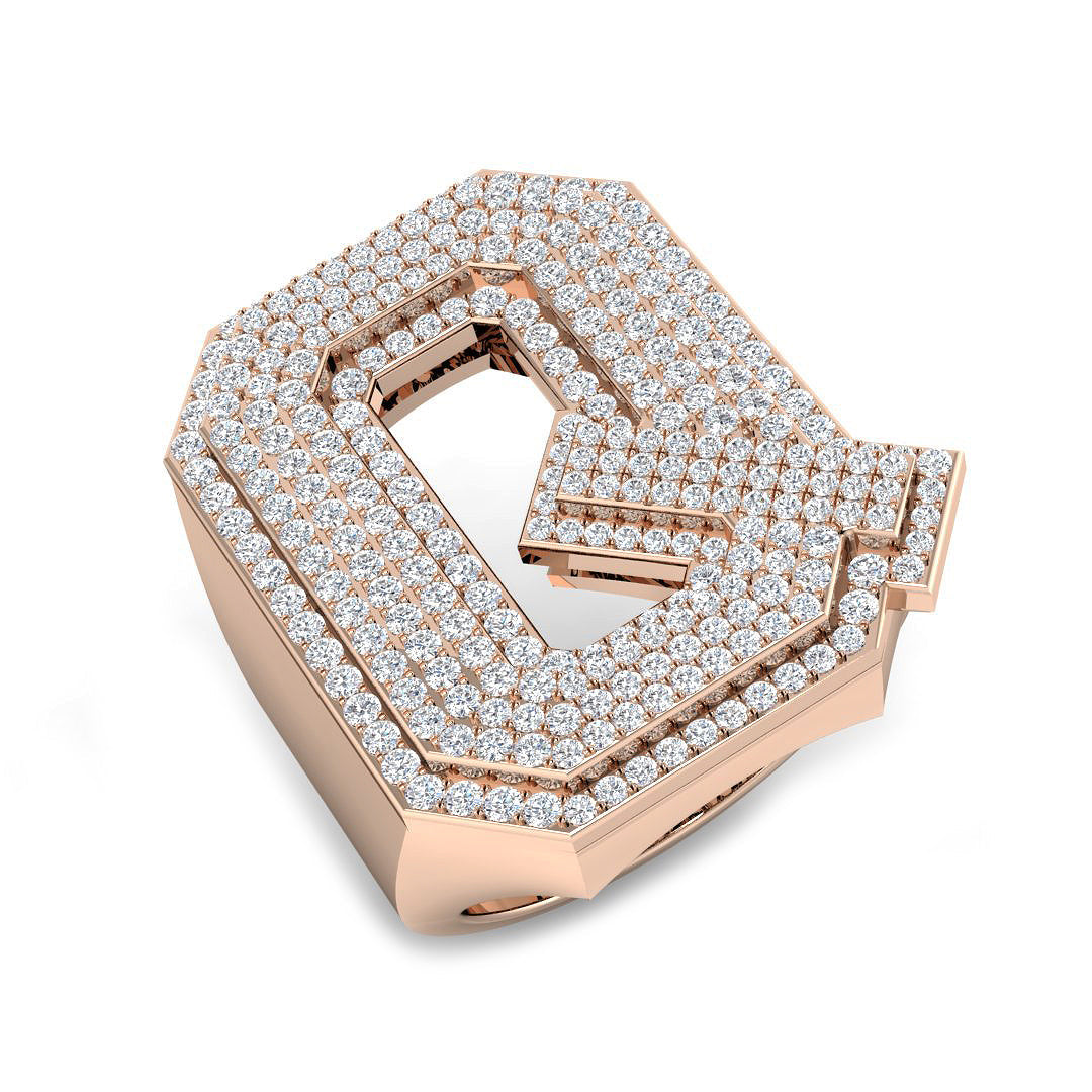 1.24 Carat Round Diamond Block Letter Q Cluster PavŽ Statement Initial Ring