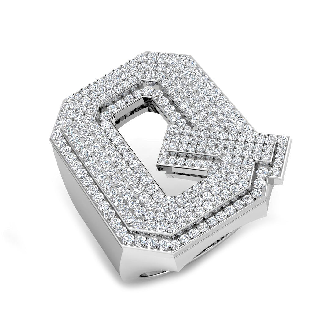 1.24 Carat Round Diamond Block Letter Q Cluster PavŽ Statement Initial Ring