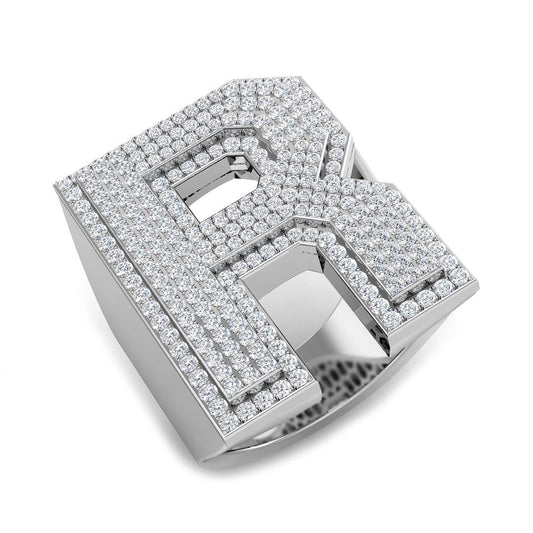 1.40 Carat Round Diamond Block Letter R Cluster PavŽ Statement Initial Ring