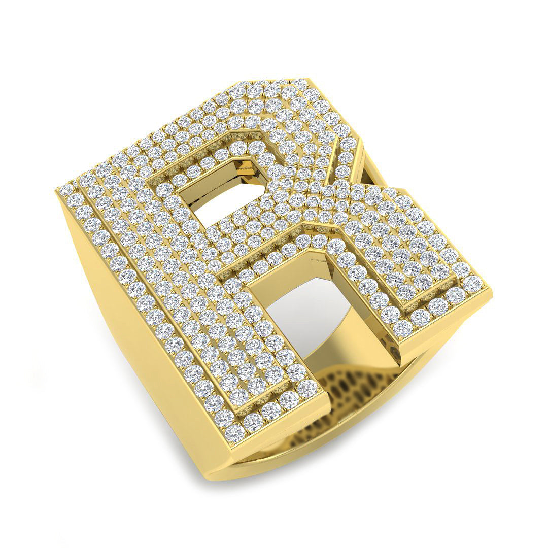 1.40 Carat Round Diamond Block Letter R Cluster PavŽ Statement Initial Ring