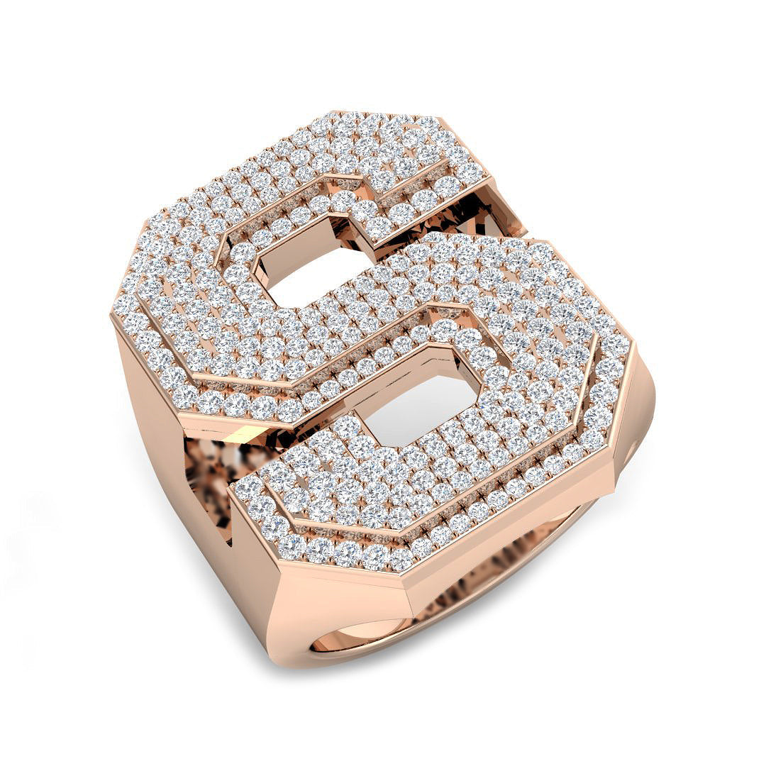 1.21 Carat Round Diamond Block Letter S Cluster PavŽ Statement Initial Ring