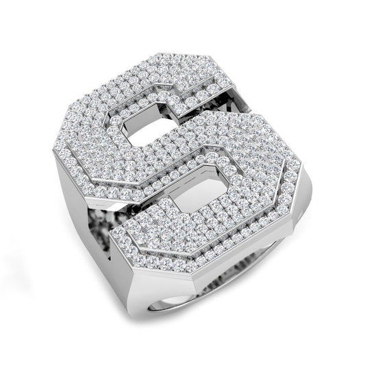 1.21 Carat Round Diamond Block Letter S Cluster PavŽ Statement Initial Ring