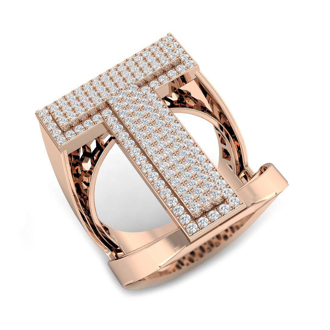 0.86 Carat Round Diamond Block Letter T Cluster PavŽ Statement Initial Ring