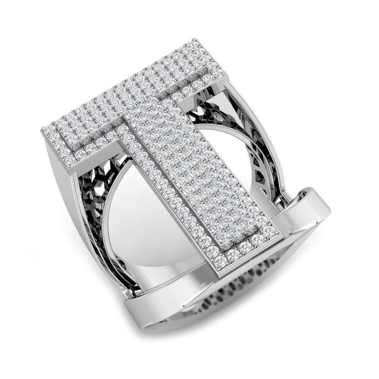 0.86 Carat Round Diamond Block Letter T Cluster PavŽ Statement Initial Ring