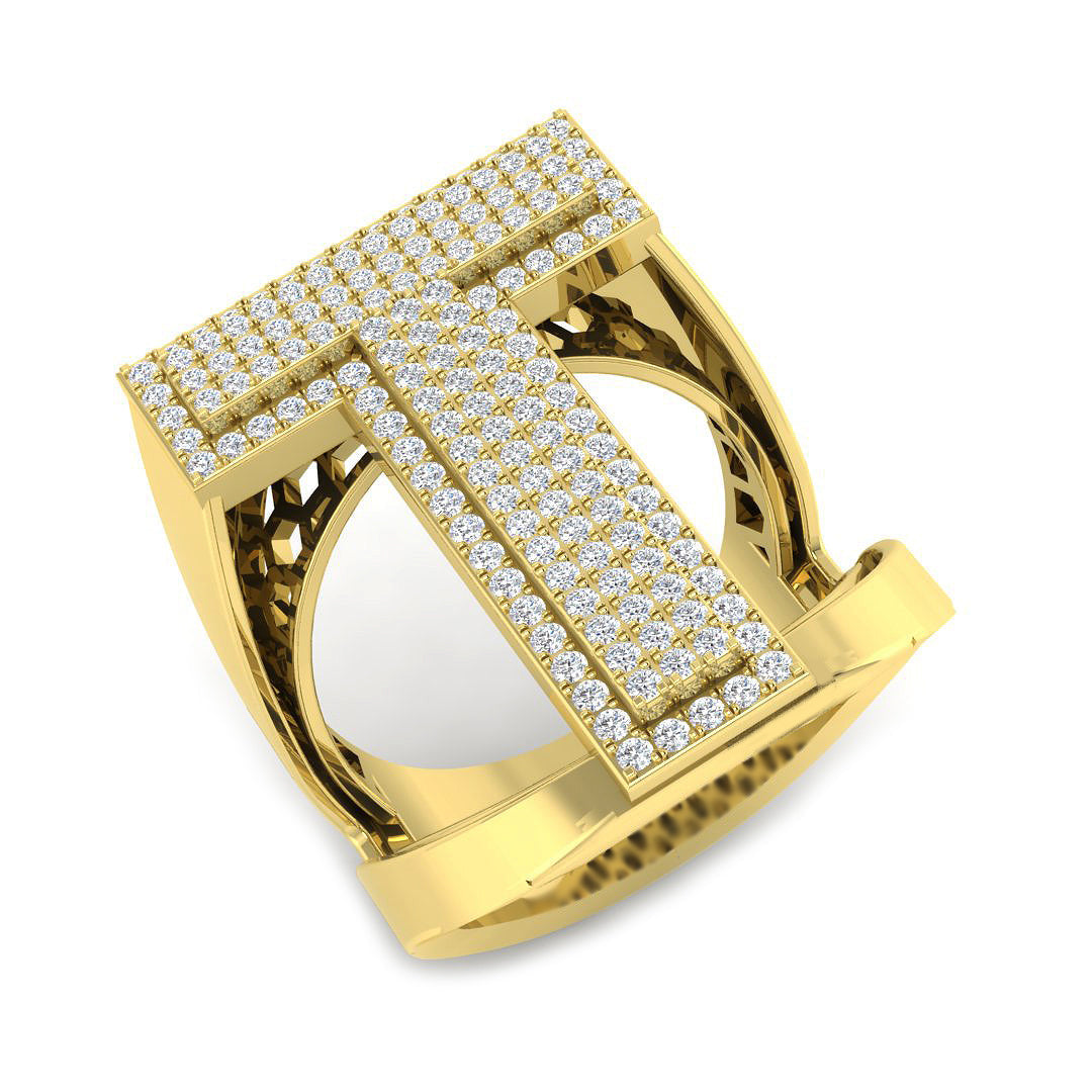0.86 Carat Round Diamond Block Letter T Cluster PavŽ Statement Initial Ring
