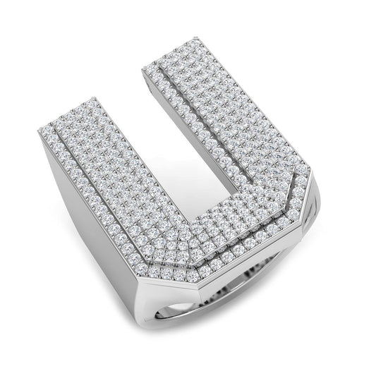 1.30 Carat Round Diamond Block Letter U Cluster PavŽ Statement Initial Ring