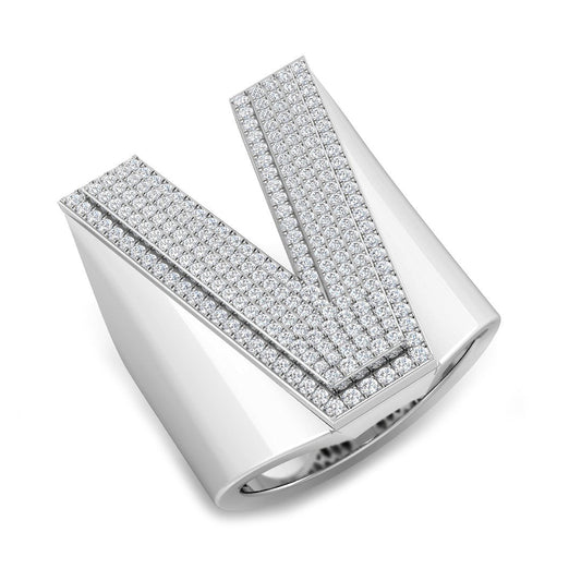 0.88 Carat Round Diamond Block Letter V Cluster PavŽ Statement Initial Ring