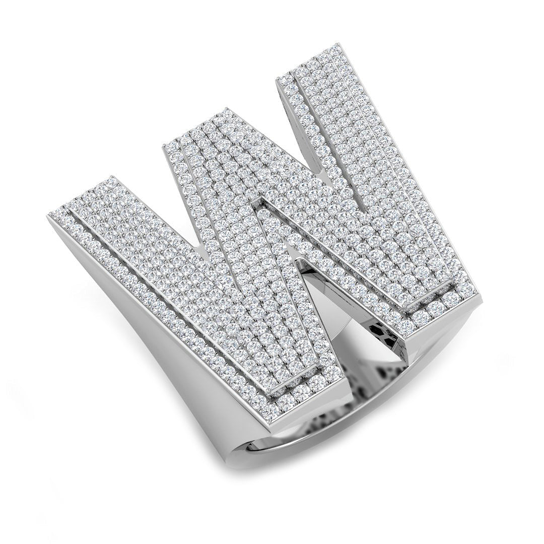 1.47 Carat Round Diamond Block Letter W Cluster PavŽ Statement Initial Ring