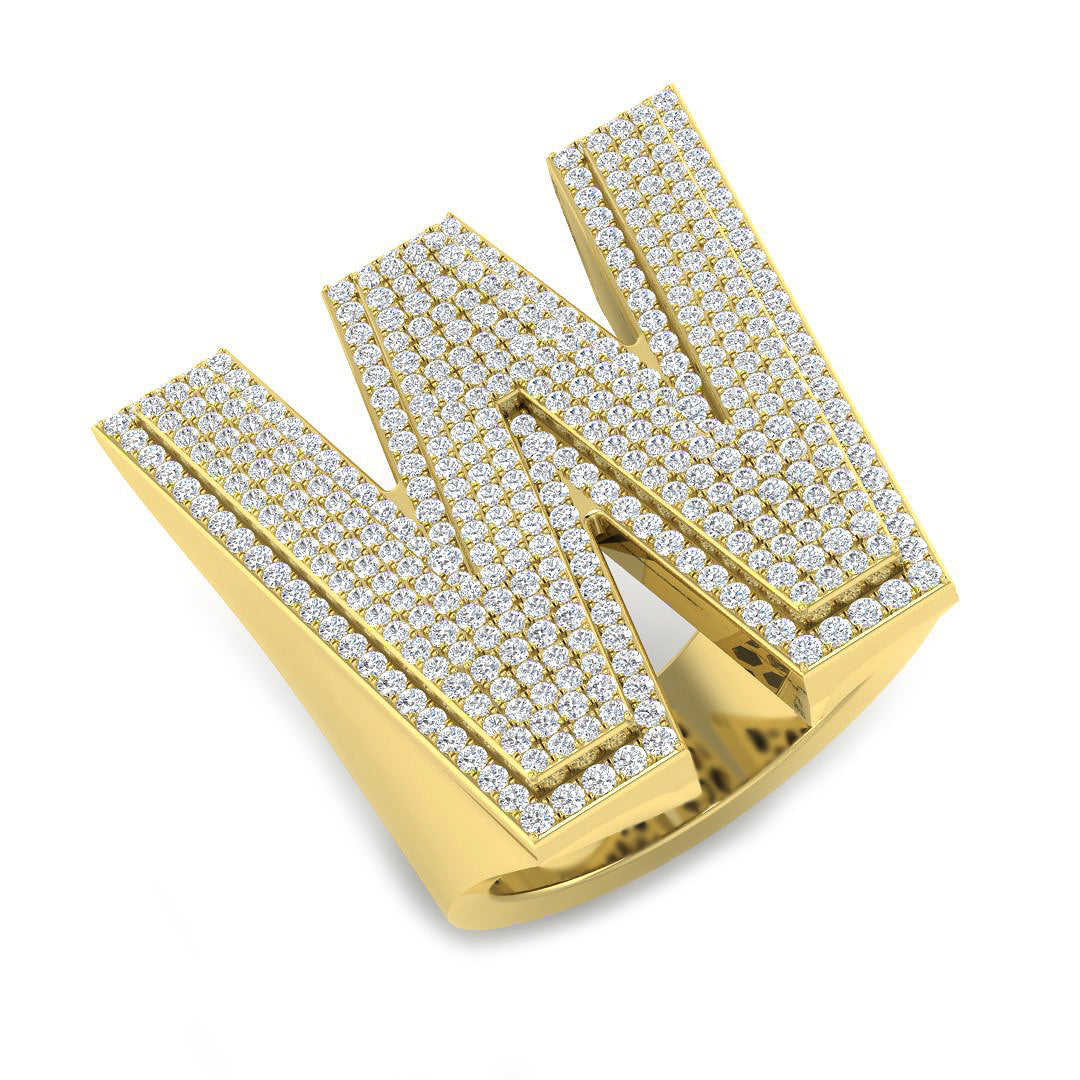 1.47 Carat Round Diamond Block Letter W Cluster PavŽ Statement Initial Ring