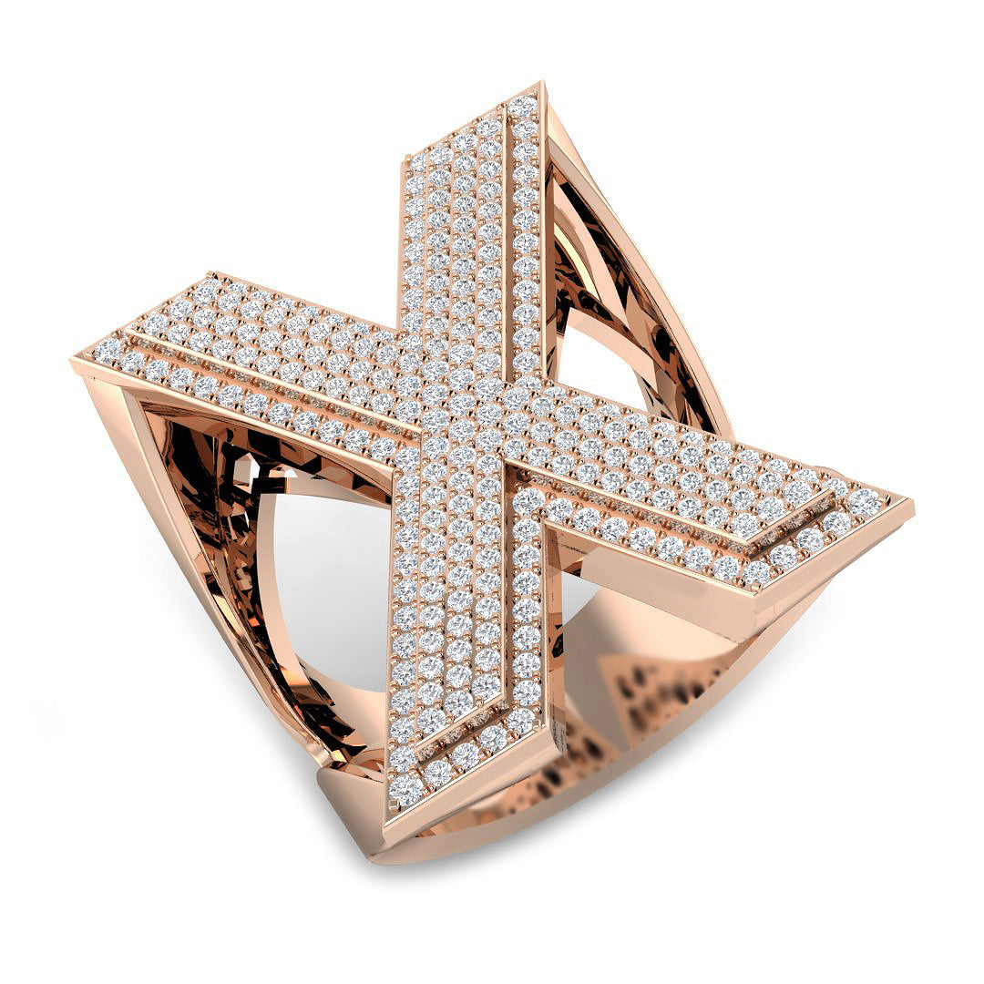 0.96 Carat Round Diamond Block Letter X Cluster PavŽ Statement Initial Ring