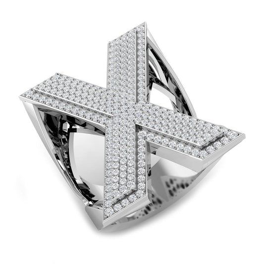 0.96 Carat Round Diamond Block Letter X Cluster PavŽ Statement Initial Ring