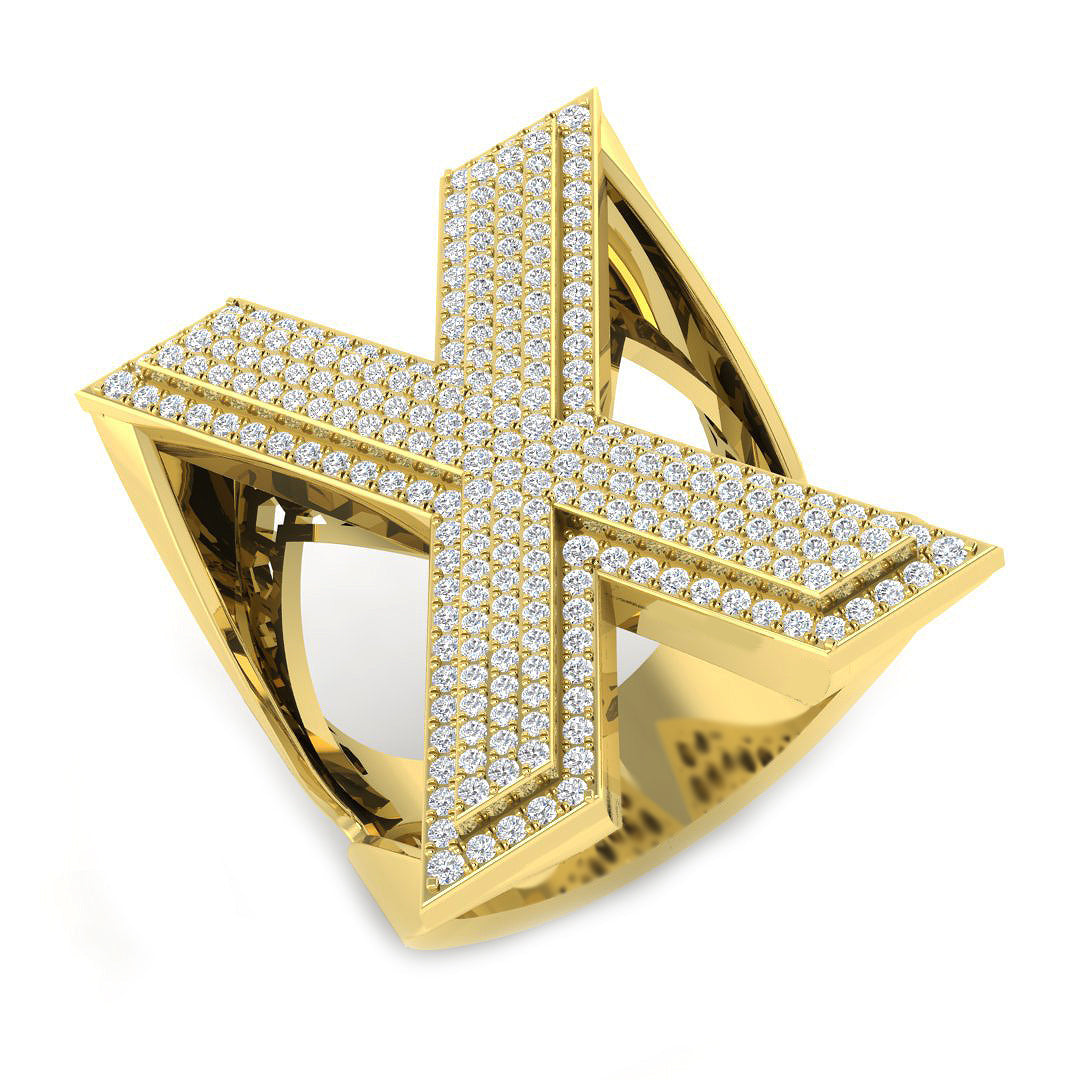 0.96 Carat Round Diamond Block Letter X Cluster PavŽ Statement Initial Ring