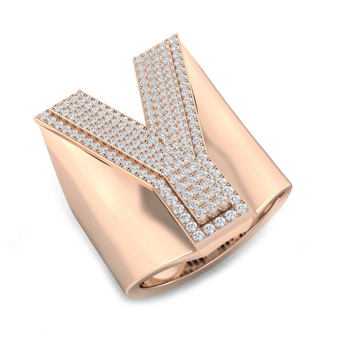 0.80 Carat Round Diamond Block Letter Y Cluster PavŽ Statement Initial Ring