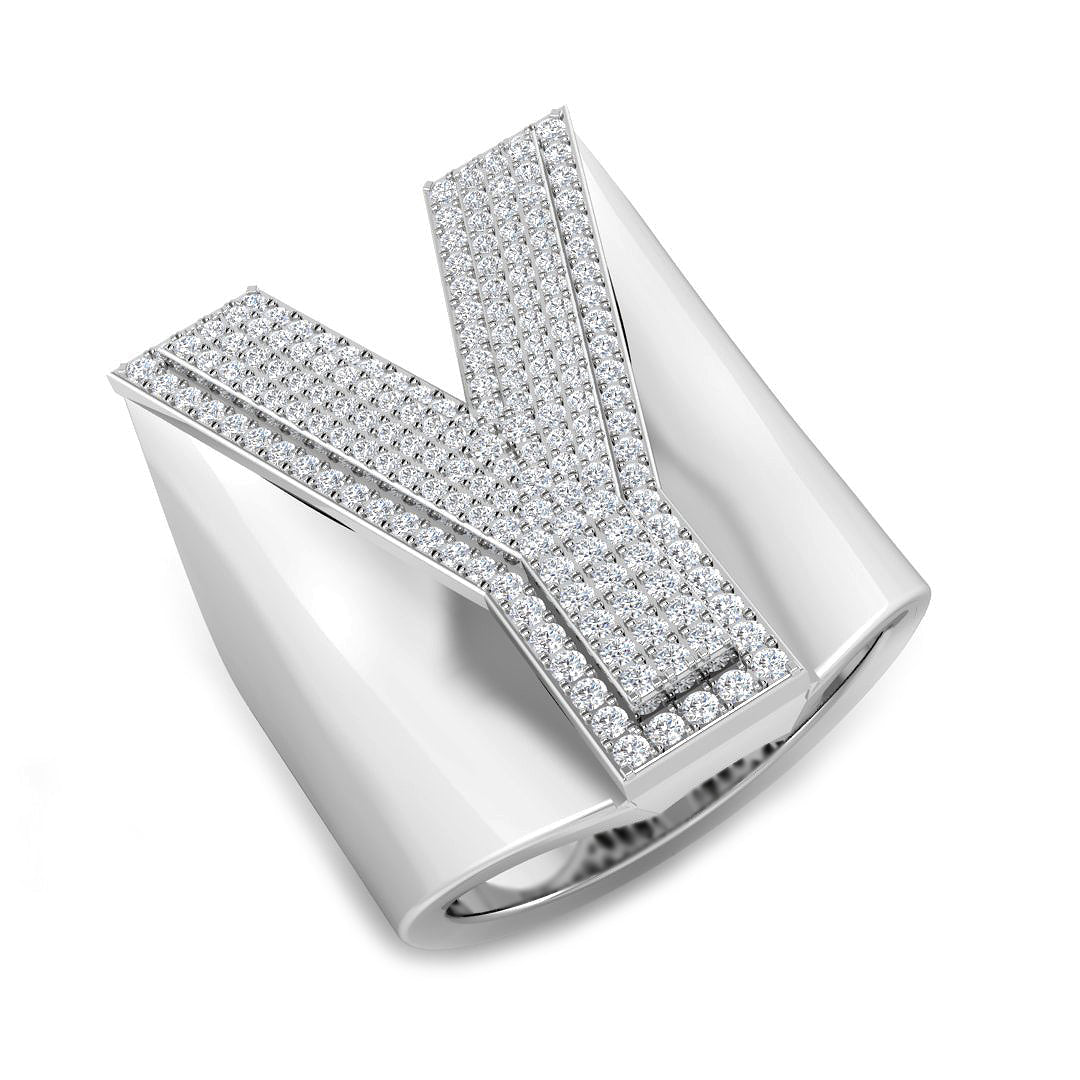 0.80 Carat Round Diamond Block Letter Y Cluster PavŽ Statement Initial Ring
