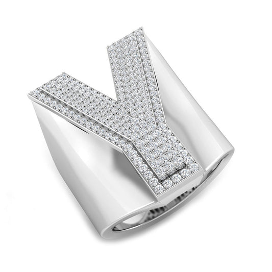 0.80 Carat Round Diamond Block Letter Y Cluster PavŽ Statement Initial Ring