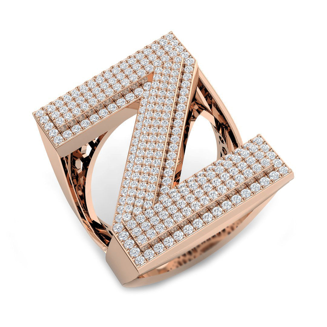 1.07 Carat Round Diamond Block Letter Z Cluster PavŽ Statement Initial Ring