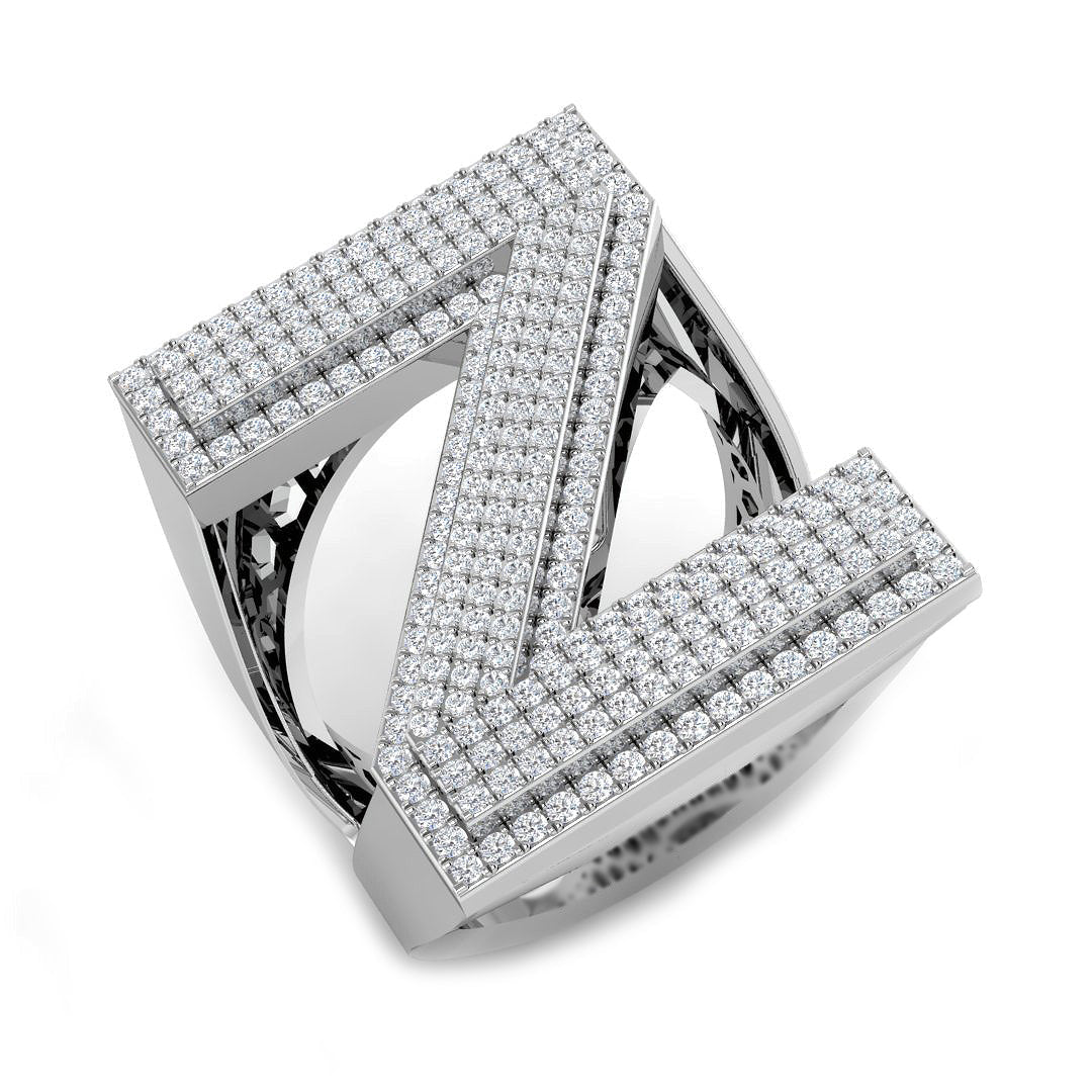 1.07 Carat Round Diamond Block Letter Z Cluster PavŽ Statement Initial Ring