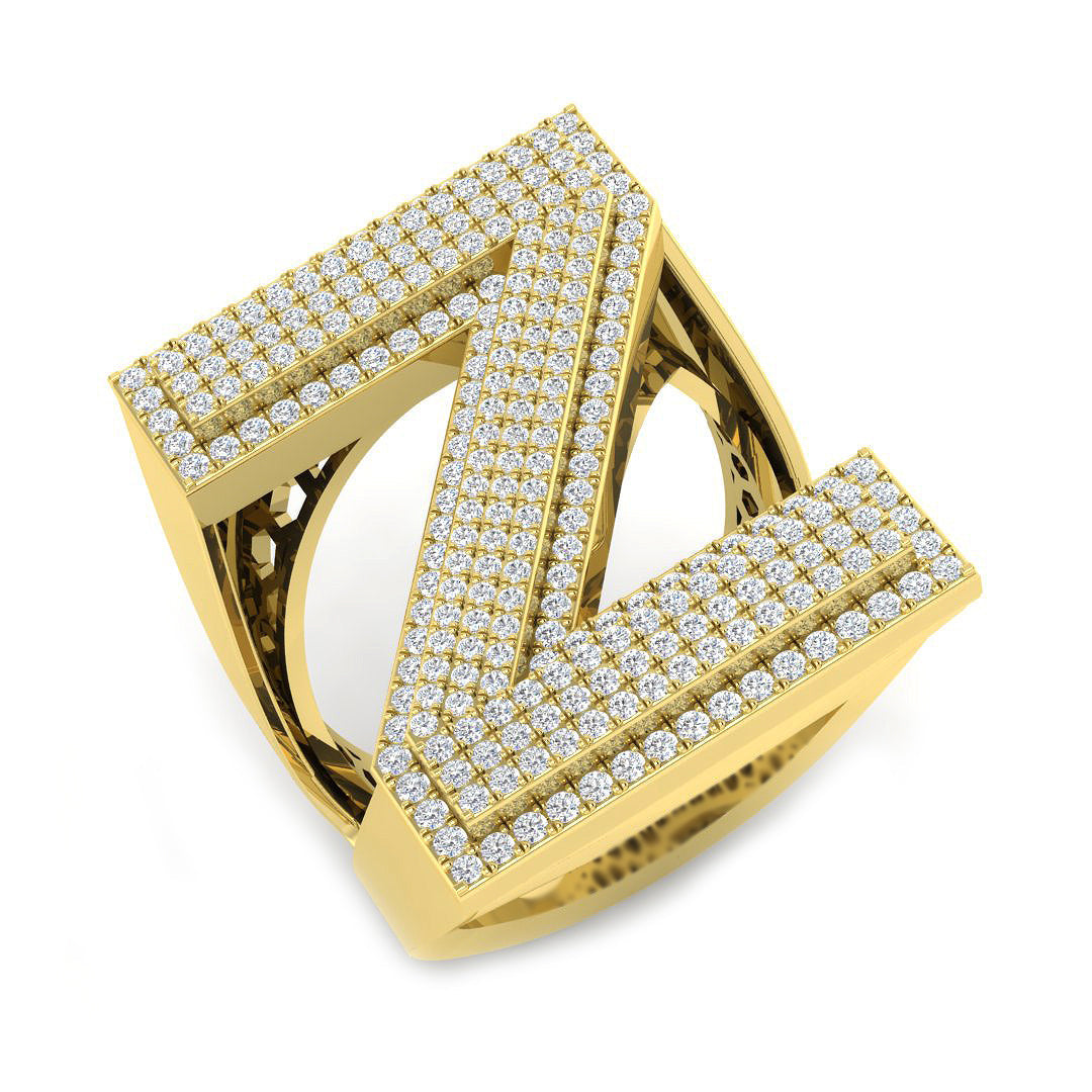 1.07 Carat Round Diamond Block Letter Z Cluster PavŽ Statement Initial Ring