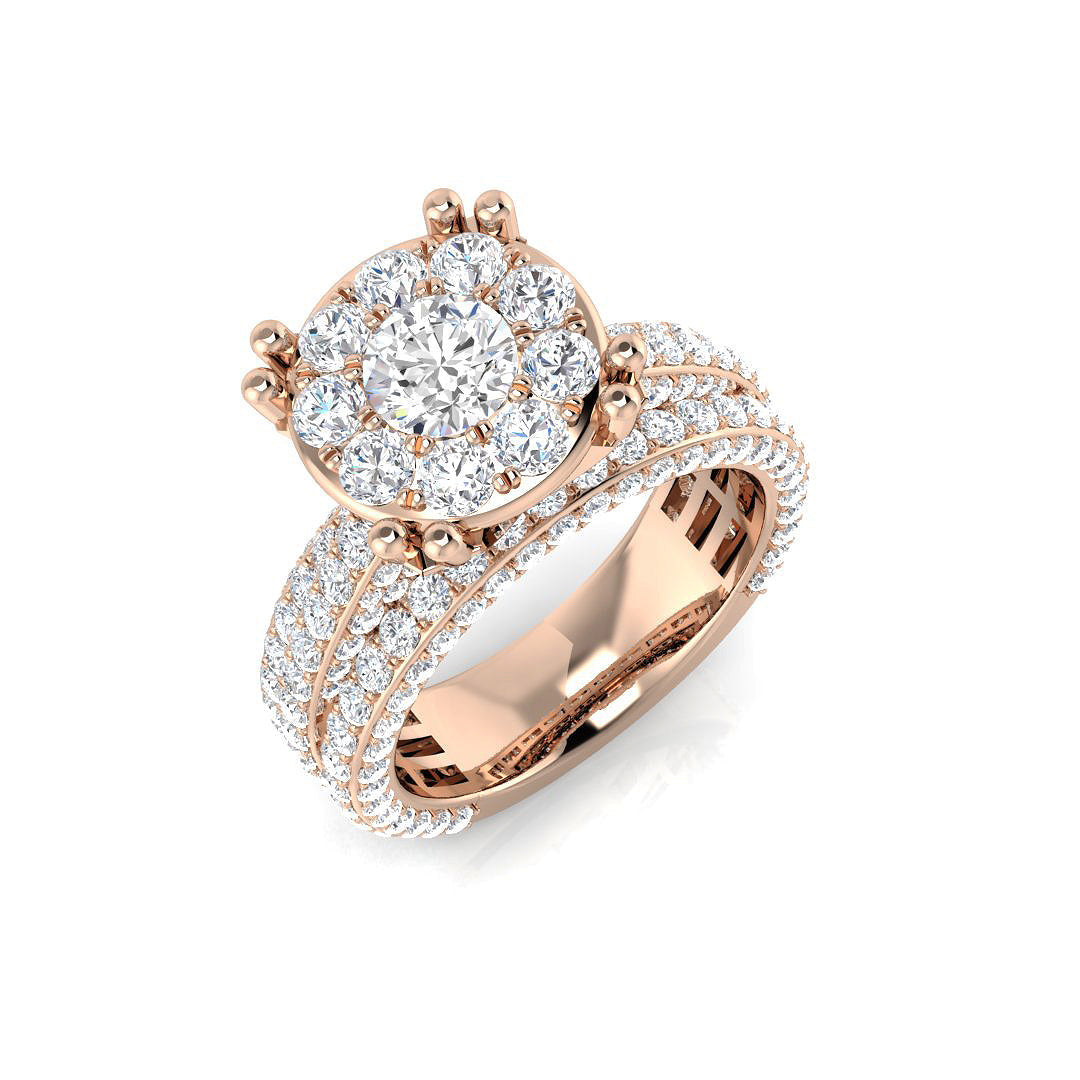 Natural Round Cut Diamond Halo Cluster Ring