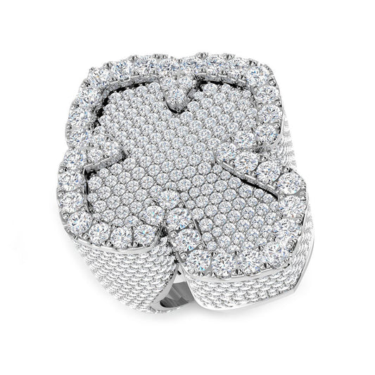 7.05 Carat Round Diamond Cluster PavŽ Setting Cross-Shaped Ring