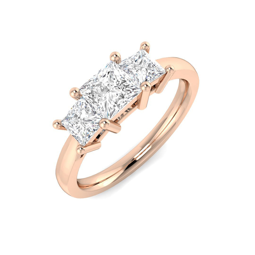 1.00ct Lab Grown D/VVS Princess Cut Diamond 3 Stone Ring