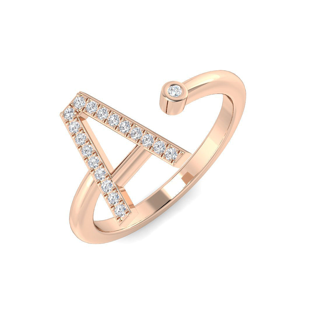 0.11 Carat Round Diamond Micro PavŽ & Bezel Letter A Initial Ring