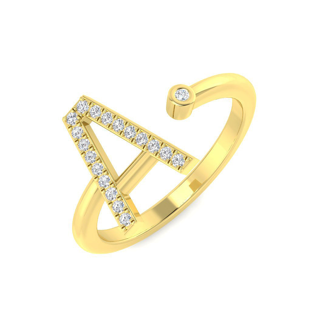 0.11 Carat Round Diamond Micro PavŽ & Bezel Letter A Initial Ring