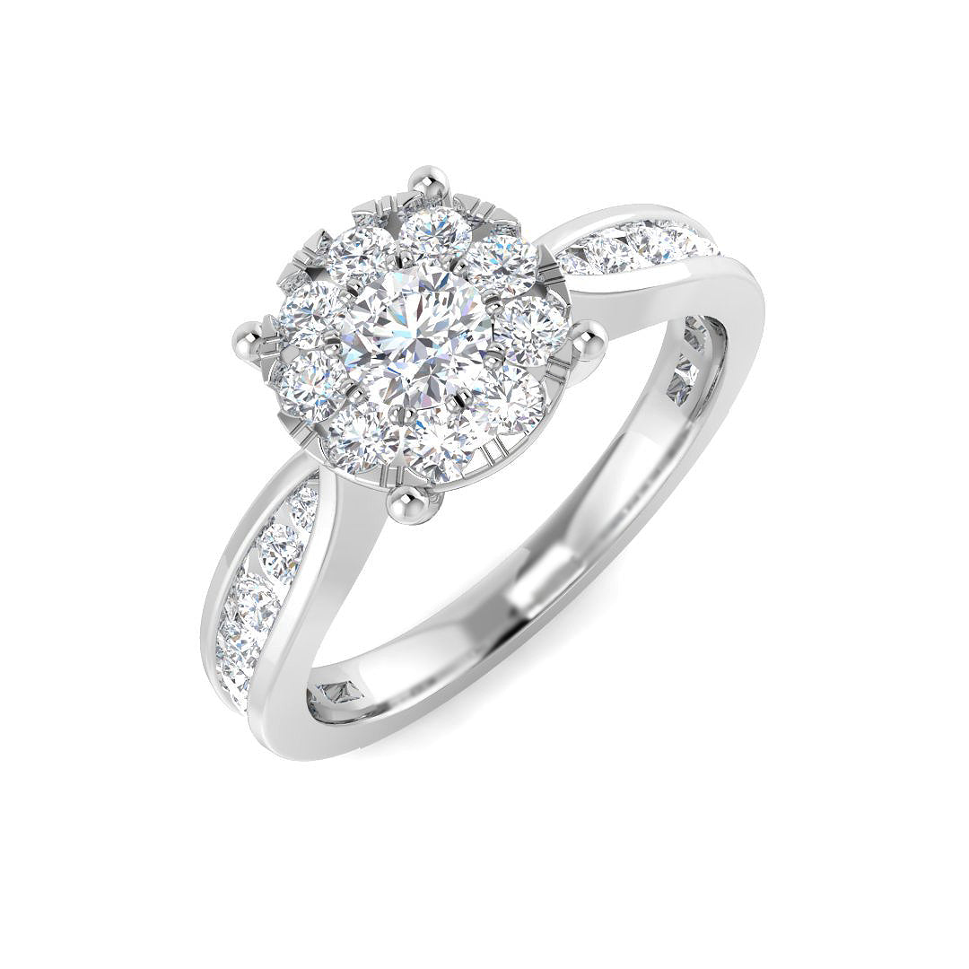 Natural Round Cut Diamond Cluster Engagement Ring