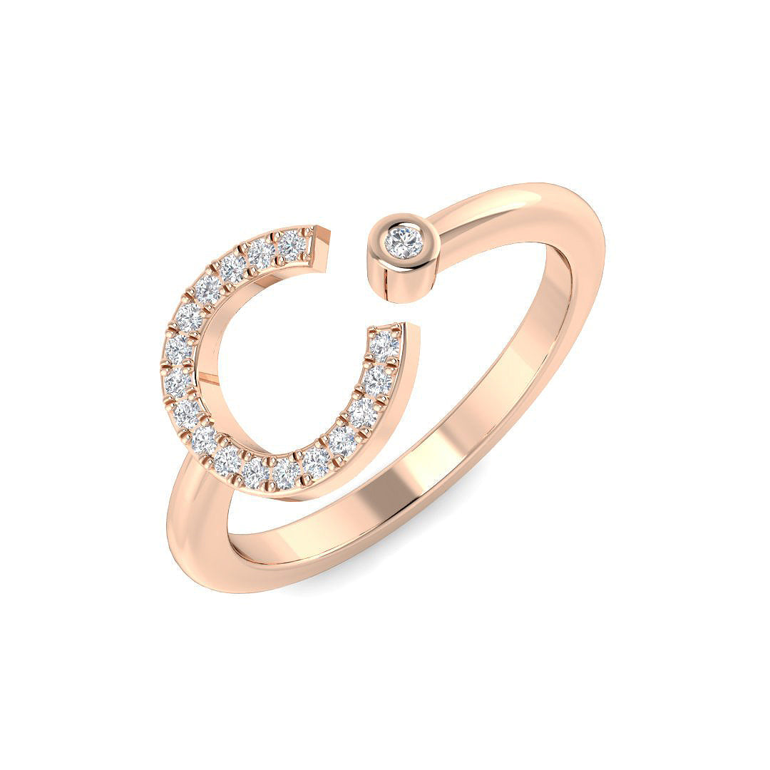 0.11 Carat Round Diamond Micro PavŽ & Bezel Letter C Initial Ring