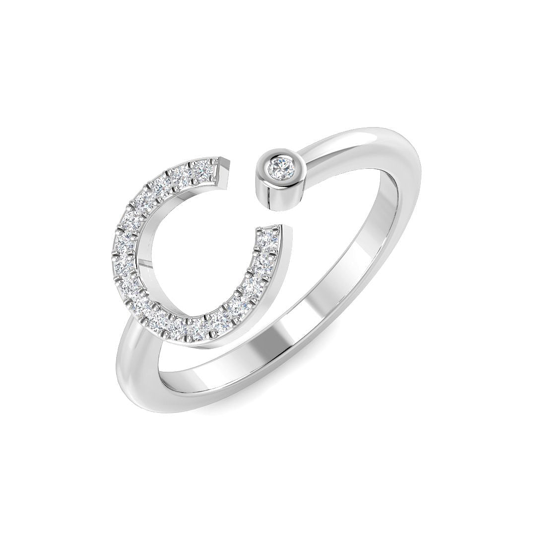0.11 Carat Round Diamond Micro PavŽ & Bezel Letter C Initial Ring