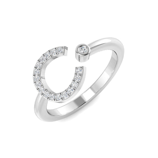0.11 Carat Round Diamond Micro PavŽ & Bezel Letter C Initial Ring