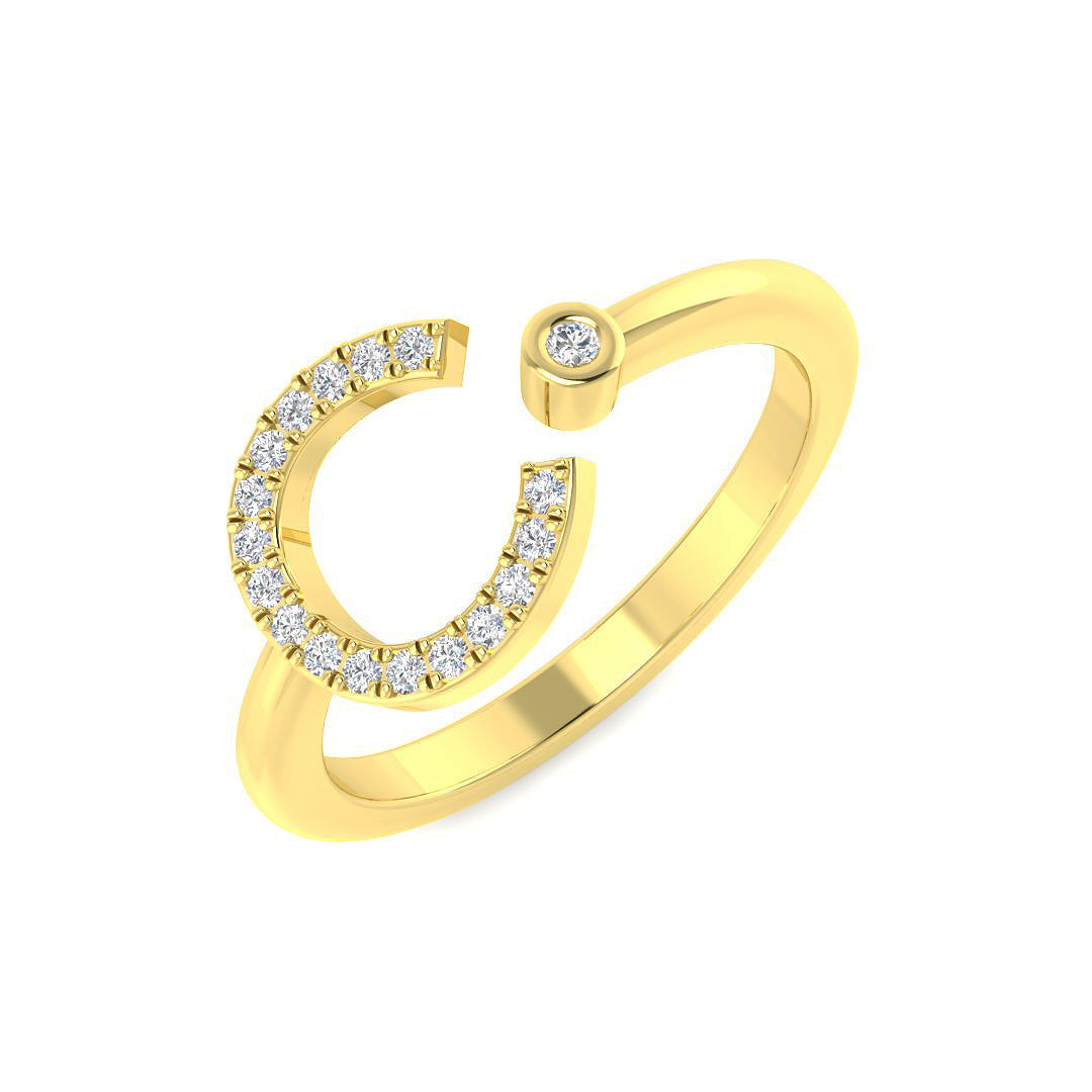 0.11 Carat Round Diamond Micro PavŽ & Bezel Letter C Initial Ring