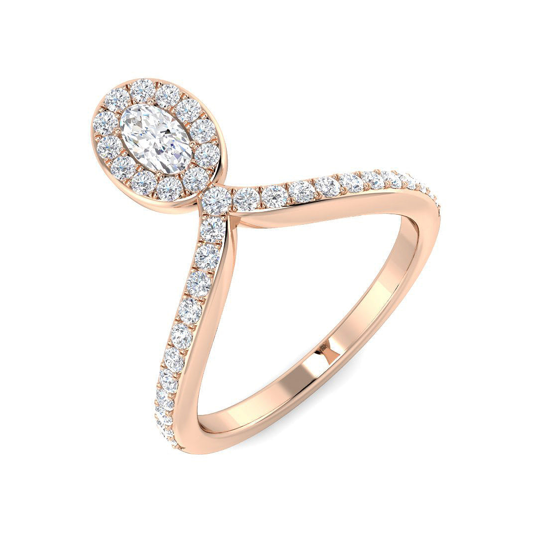Natural Oval & Round Cut Diamond Halo Engagement Ring