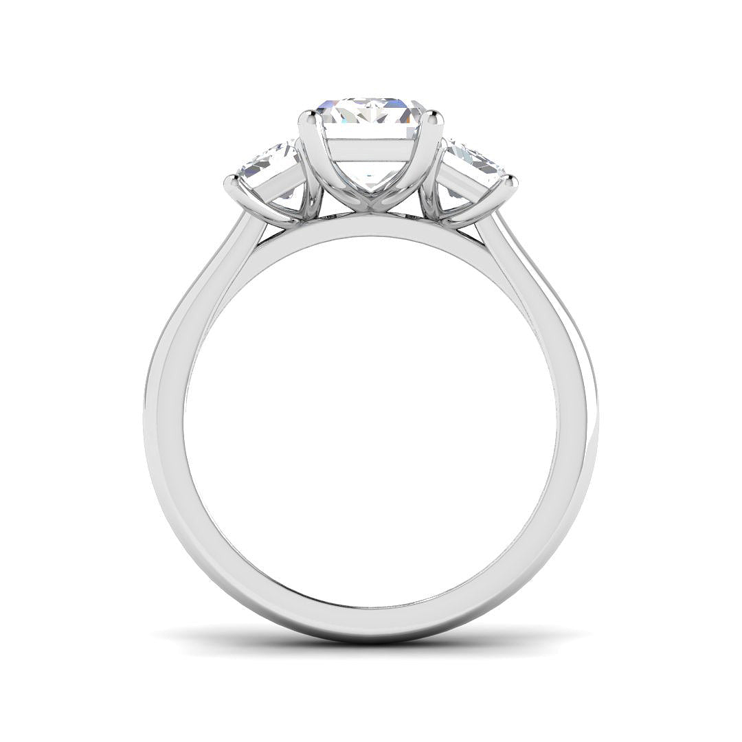 3.00ct Lab Grown D/VVS Emerald Cut Diamond 3 Stone Ring