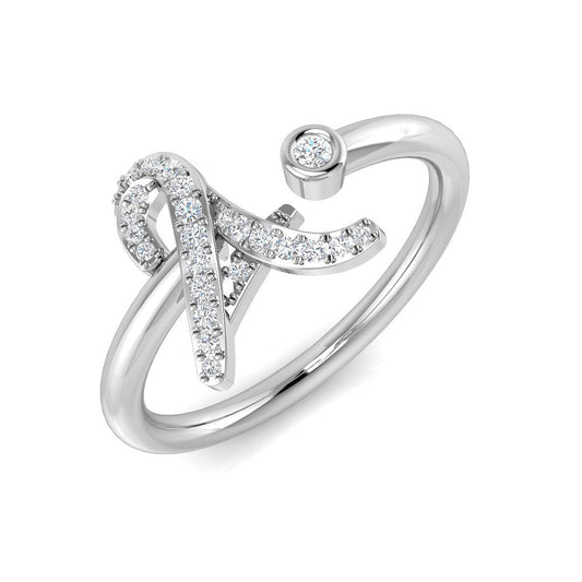 0.12 Carat Round Diamond Micro PavŽ & Bezel Script Letter A Initial Ring