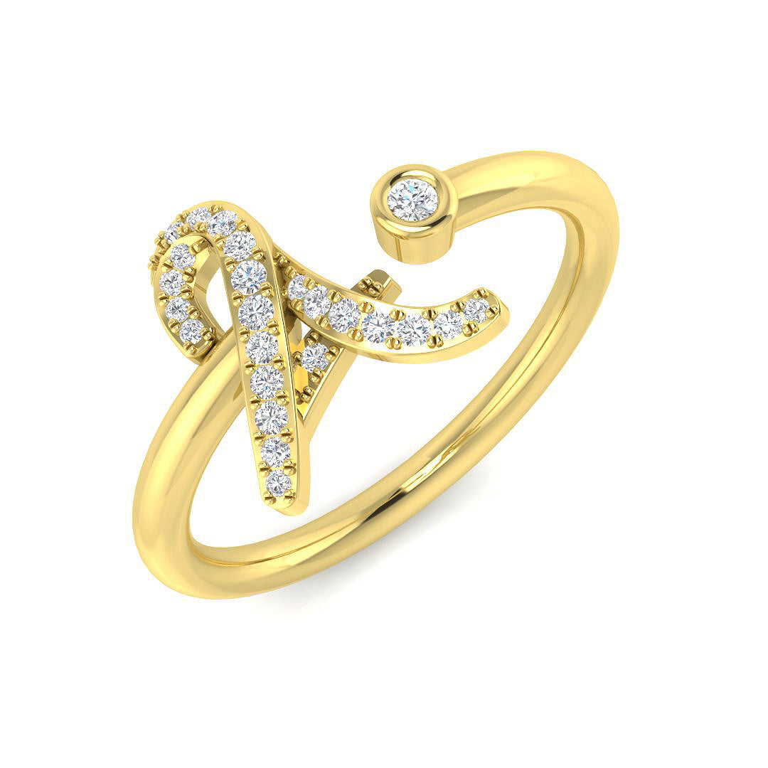 0.12 Carat Round Diamond Micro PavŽ & Bezel Script Letter A Initial Ring