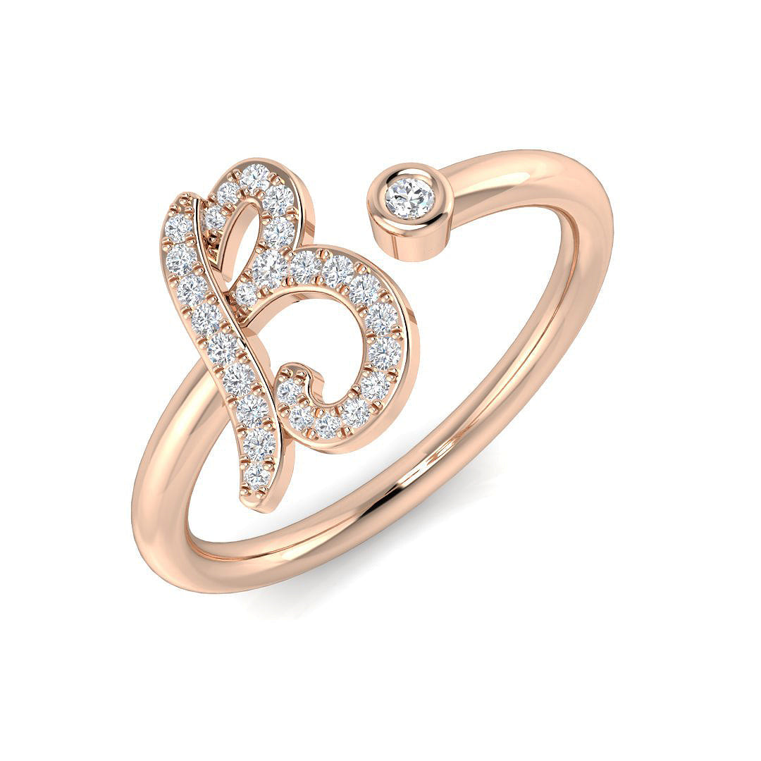 0.14 Carat Round Diamond Micro PavŽ & Bezel Script Letter B Initial Ring