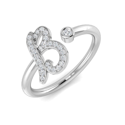 0.14 Carat Round Diamond Micro PavŽ & Bezel Script Letter B Initial Ring