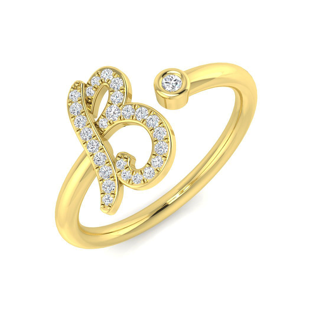 0.14 Carat Round Diamond Micro PavŽ & Bezel Script Letter B Initial Ring