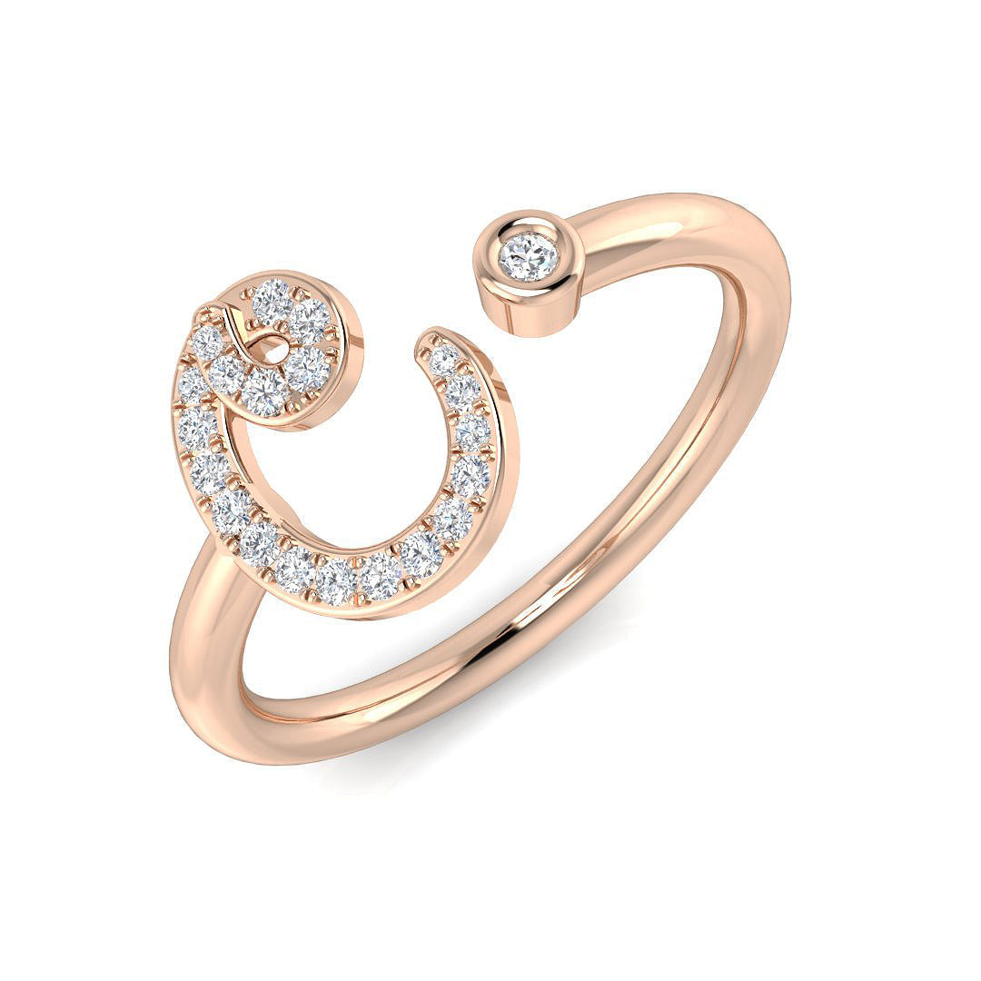 0.14 Carat Round Diamond Micro PavŽ & Bezel Script Letter C Initial Ring