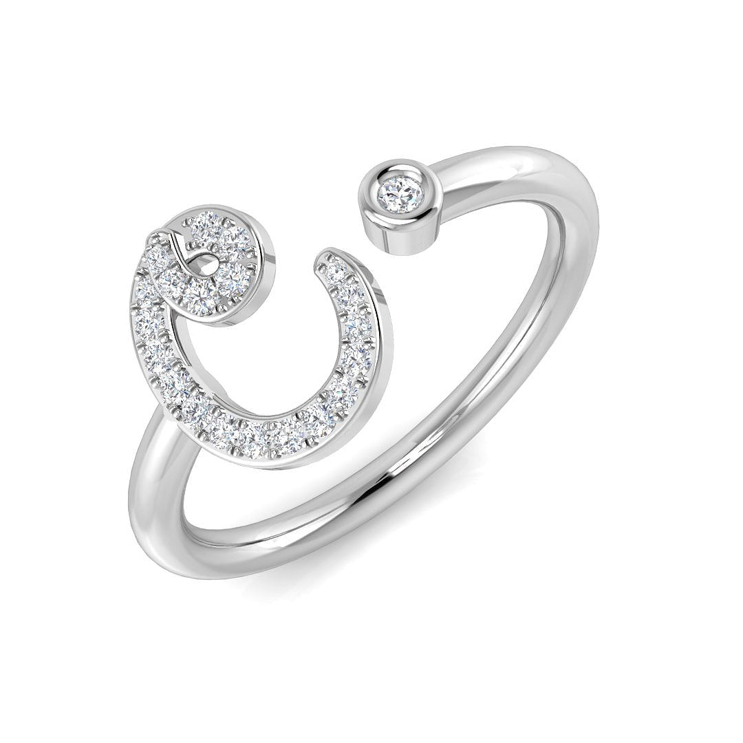 0.14 Carat Round Diamond Micro PavŽ & Bezel Script Letter C Initial Ring